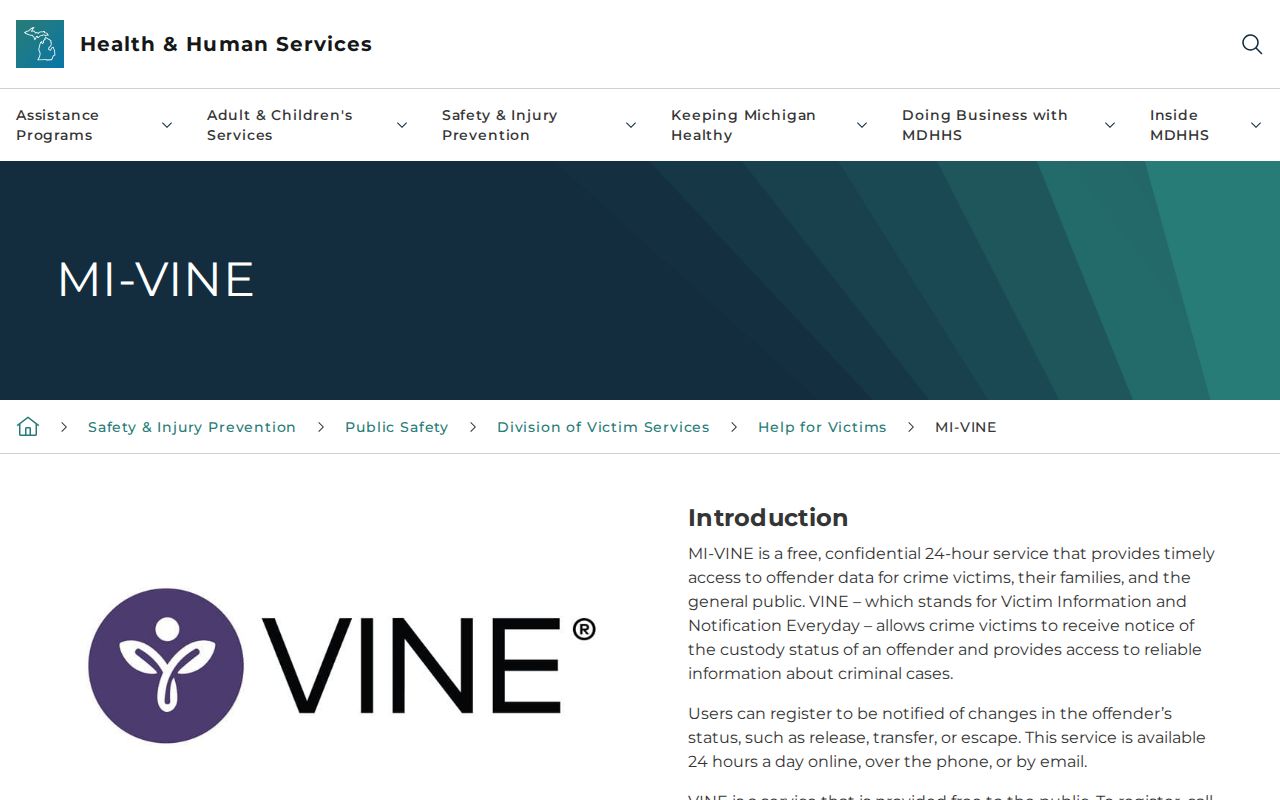 Michigan VINE official custody information for Manistee County arrest checks